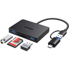 UGREEN 4 in 1 SD Card Reader USB C & OTG Adapter with SD, TF Card Slots and 2 USB 3.0 Ports 5Gbps for MacBook, iPhone 16 Series, Galaxy S22/S23
