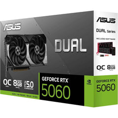 Asus Dual Geforce Rtx 5060 Oc Edition Graphics Card, Dual Rtx5060 O8g, 8gb Gddr7 128 Bit Memory, 2565 Mhz Boost Clock, 28 Gbps Memory Speed, 3840 Cuda Cores, Pci Express 5.0