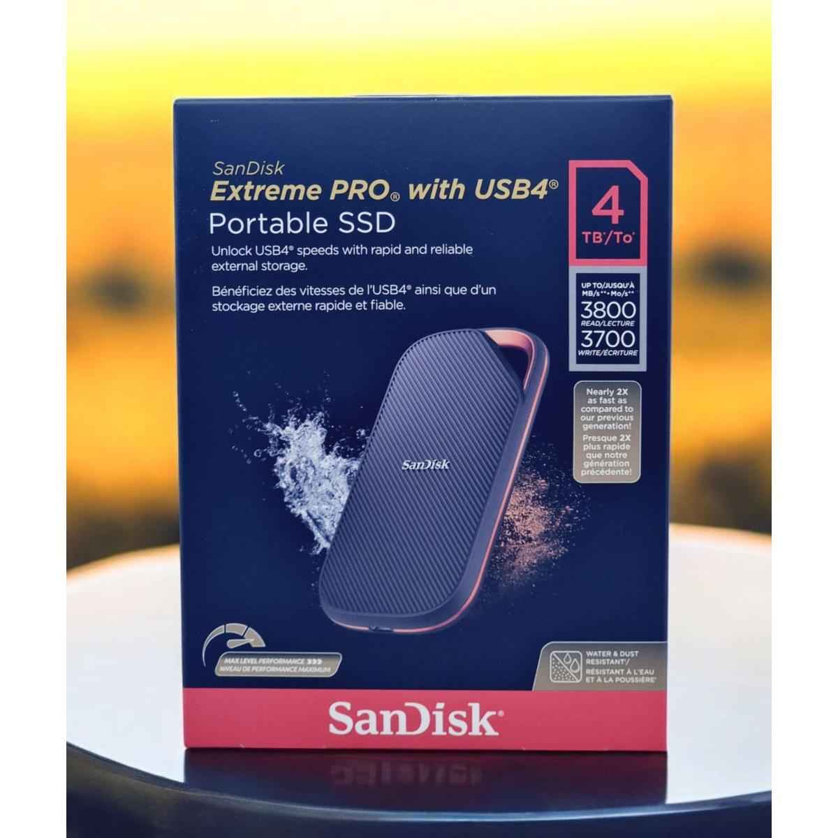 Sandisk 4tb Extreme Pro Portable Ssd With Usb4, Up To 3800 Mb/s Read And 3700mb/s Write, Usb C, Usb 3.2, Backwards Compatible, Ip65 Water And Dust Resistance