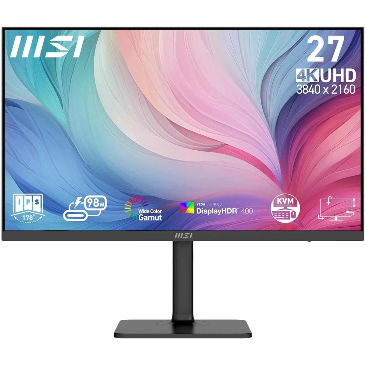 MSI Modern MD272UPHG 27" IPS UHD 4K HDR 400 , Eye-Friendly Screen, KVM Function, Adjustable Stand w/ HDMI , DisplayPort & Type-C 90w & Speakers