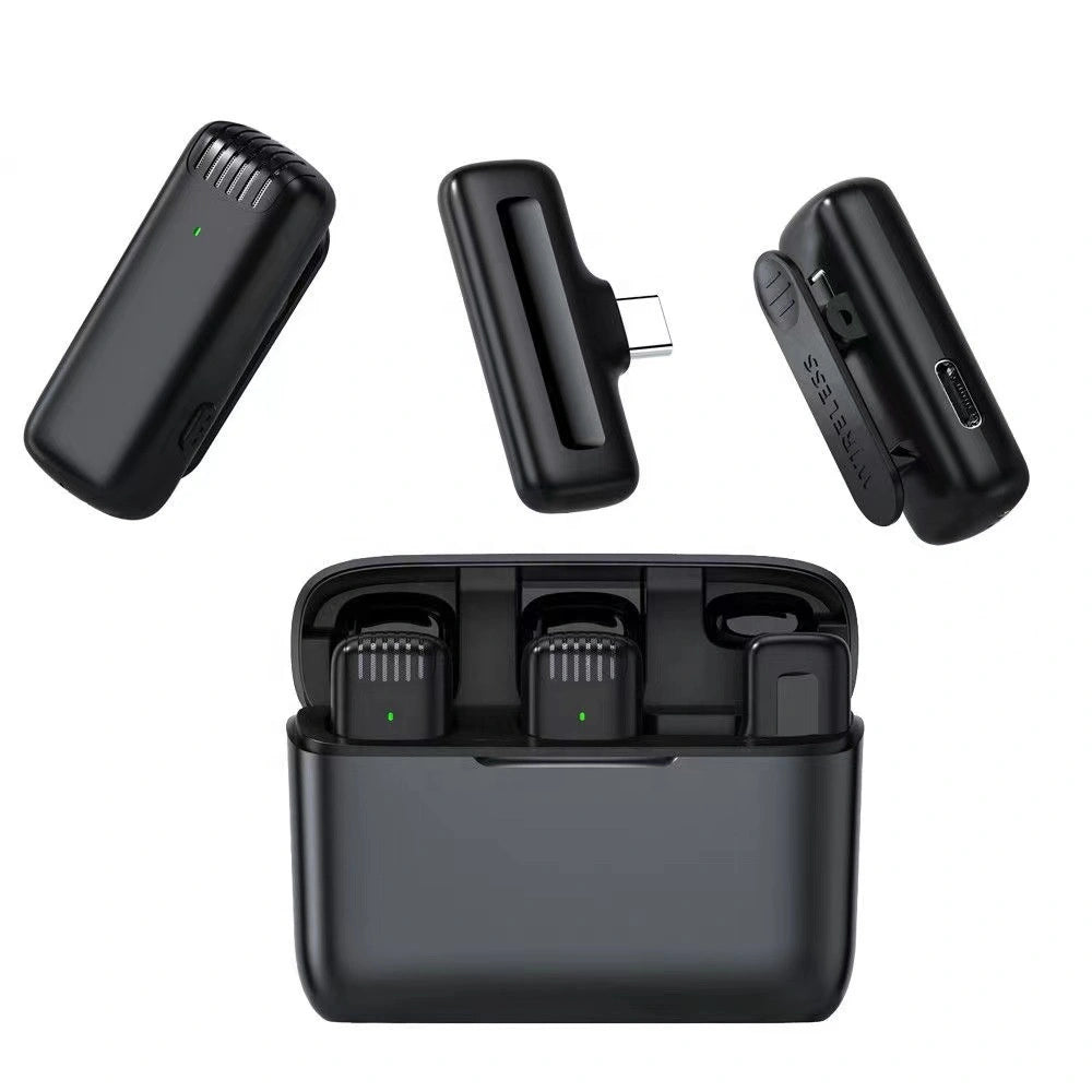J13 WIRELESS DUAL LAVALIER MICROPHONES FOR USB TYPE-C ANDROID, PLUG & PLAY 2.4G LAPEL MIC WITH CHARGING CASE
