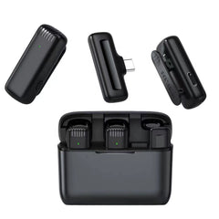 J13 WIRELESS DUAL LAVALIER MICROPHONES FOR USB TYPE-C ANDROID, PLUG & PLAY 2.4G LAPEL MIC WITH CHARGING CASE