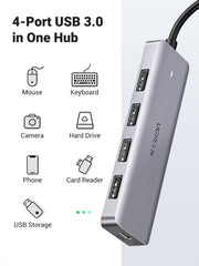 UGREEN USB-C Multifunction Adapter – 3x USB-A 3.0, HDMI 4K, USB-C PD, Space Gray