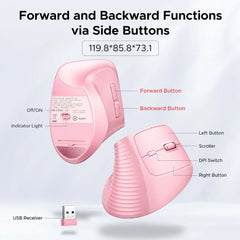 Ugreen 65666 Ergonomic Wireless Vertical Mouse 2.4g And Bluetooth Dual Mode 4000 Dpi – Pink