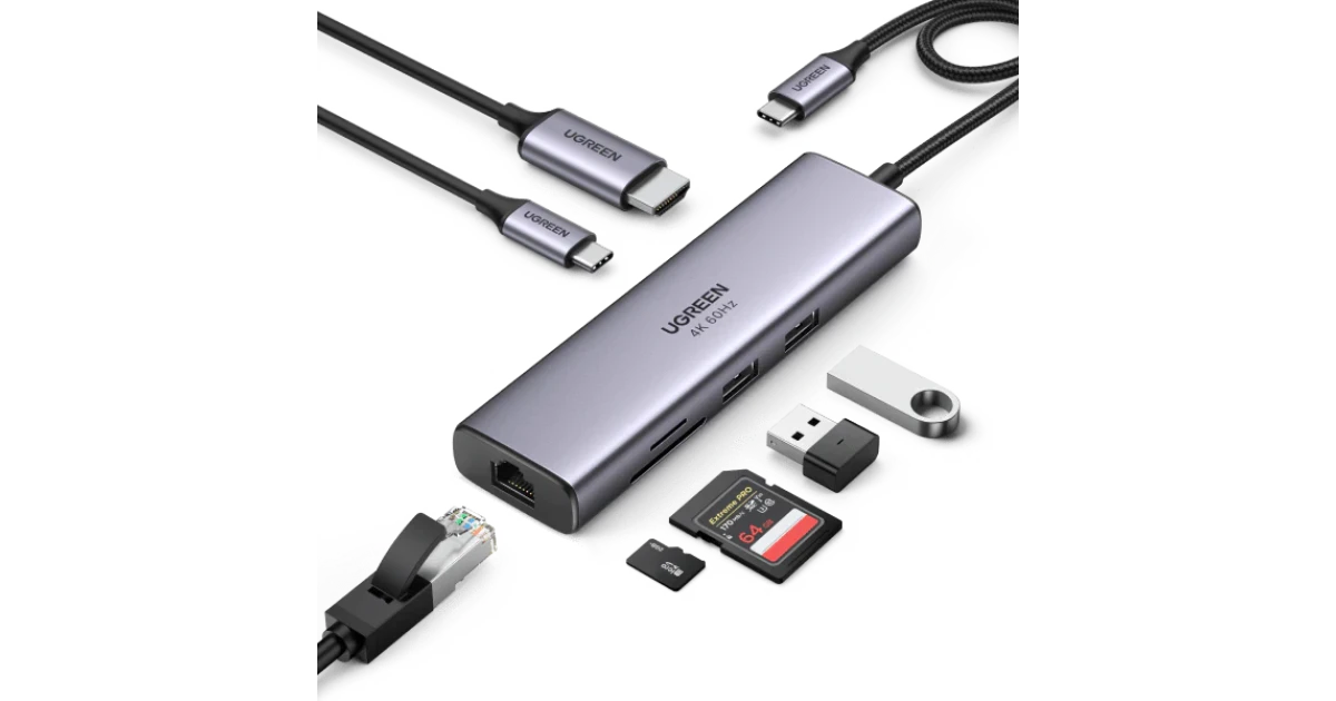 UGREEN 7-in-1 USB-C Hub with 4K@60Hz HDMI, 100W PD & SD/TF Card Reader