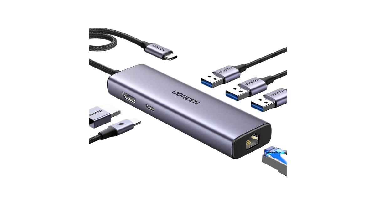 UGREEN Revodok 6-in-1 USB-C Hub with 4K HDMI & Gigabit Ethernet Adapter