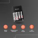 Uniross Compact Battery Charger – AA/AAA/9V Compatibility, Includes 4× AA Rechargeable Batteries, USB‑C/Micro‑USB Input, Full Safety Protection, Eco‑Friendly Packaging