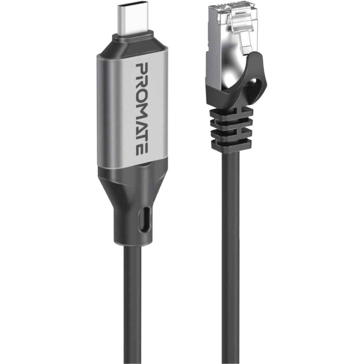 Promate Clink Rj45 Ultra Fast Ethernet To Usb C Adapter Cable With 1000mbps Rj45 Input 5m Tangle Free Cable Seamless Usb C 3.2 Output For High Speed Internet