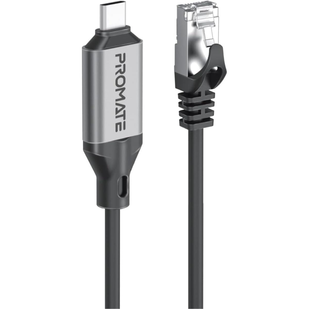 Promate Clink-RJ45 Ultra-Fast Ethernet to USB-C Adapter Cable with 1000Mbps RJ45 Input 5M Tangle-Free Cable Seamless USB-C 3.2 Output for High-Speed Internet