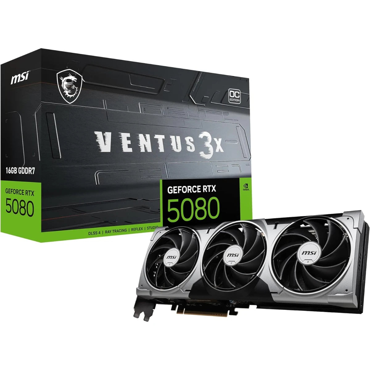 MSI GeForce RTX 5080 VENTUS 3X OC Graphics Card, 16GB GDDR7 256-Bit Memory, 2640 MHz Boost Clocks, 10752 CUDA Cores, 30 Gbps Memory Speed, PCI Express Gen 5