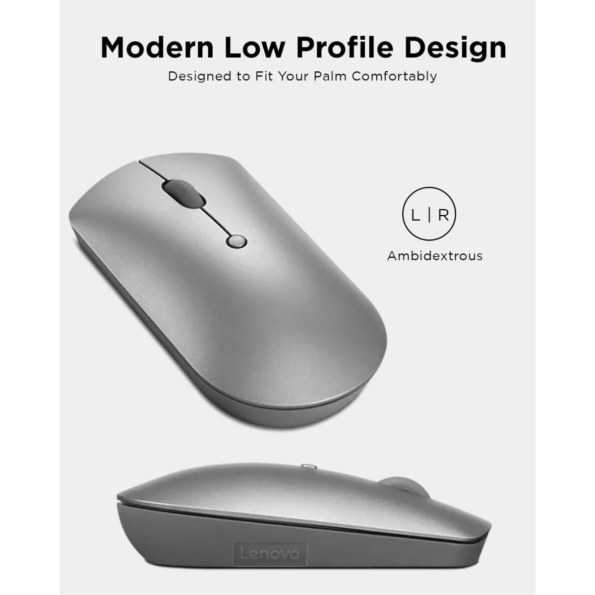 Lenovo 600 Bluetooth Silent Mouse, Blue Optical Sensor, Adjustable Dpi, 4 Button, Microsoft Swift Pair, Windows, Chrome, Gray Lenovo 600 Bluetooth Silent Mouse, Blue Optical Sensor, Adjustable Dpi, 4 Button, Microsoft Swift Pair, Windows, Chrome, Gray