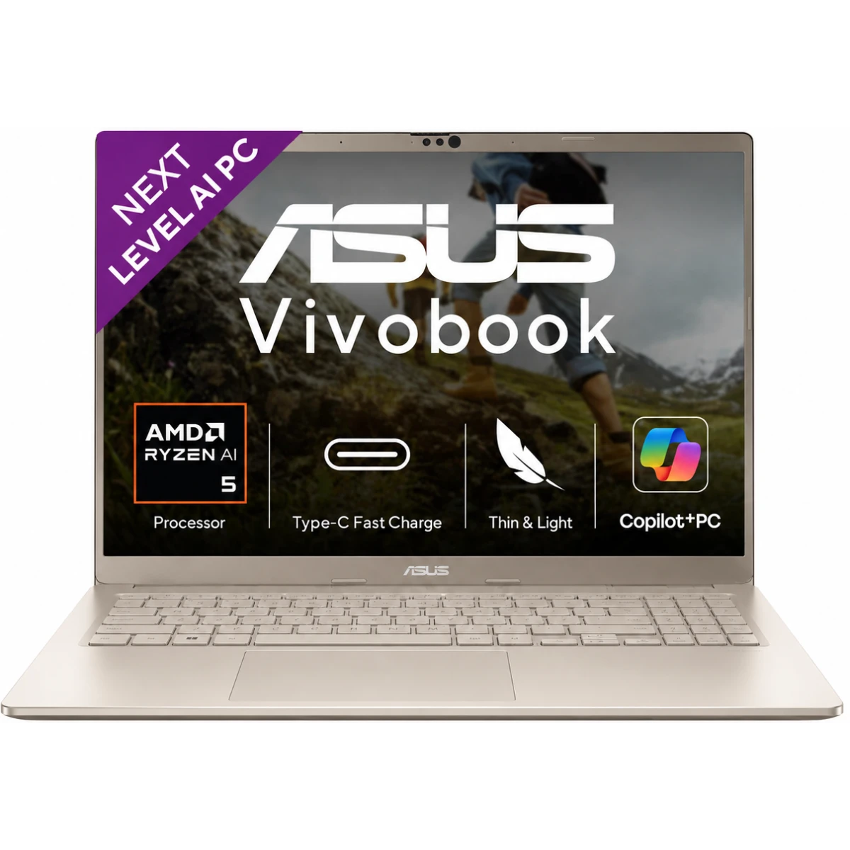 ASUS Vivobook 14 (2026) M1407KA-LY174W Laptop | AMD Ryzen AI 5 330 | 16GB DDR5 | 512GB SSD | 14" WUXGA | Windows 11 Home | Platinum Gold
