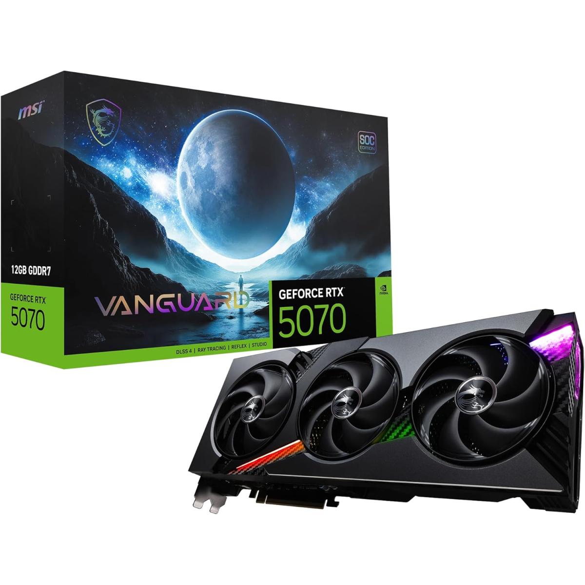 Msi Geforce Rtx 5070 Vanguard Soc 12gb Gddr7 192 Bit Memory, 2640 Mhz Boost Clocks, 6144 Cuda Cores, 28 Gbps Memory Speed, Pci Express Gen 5