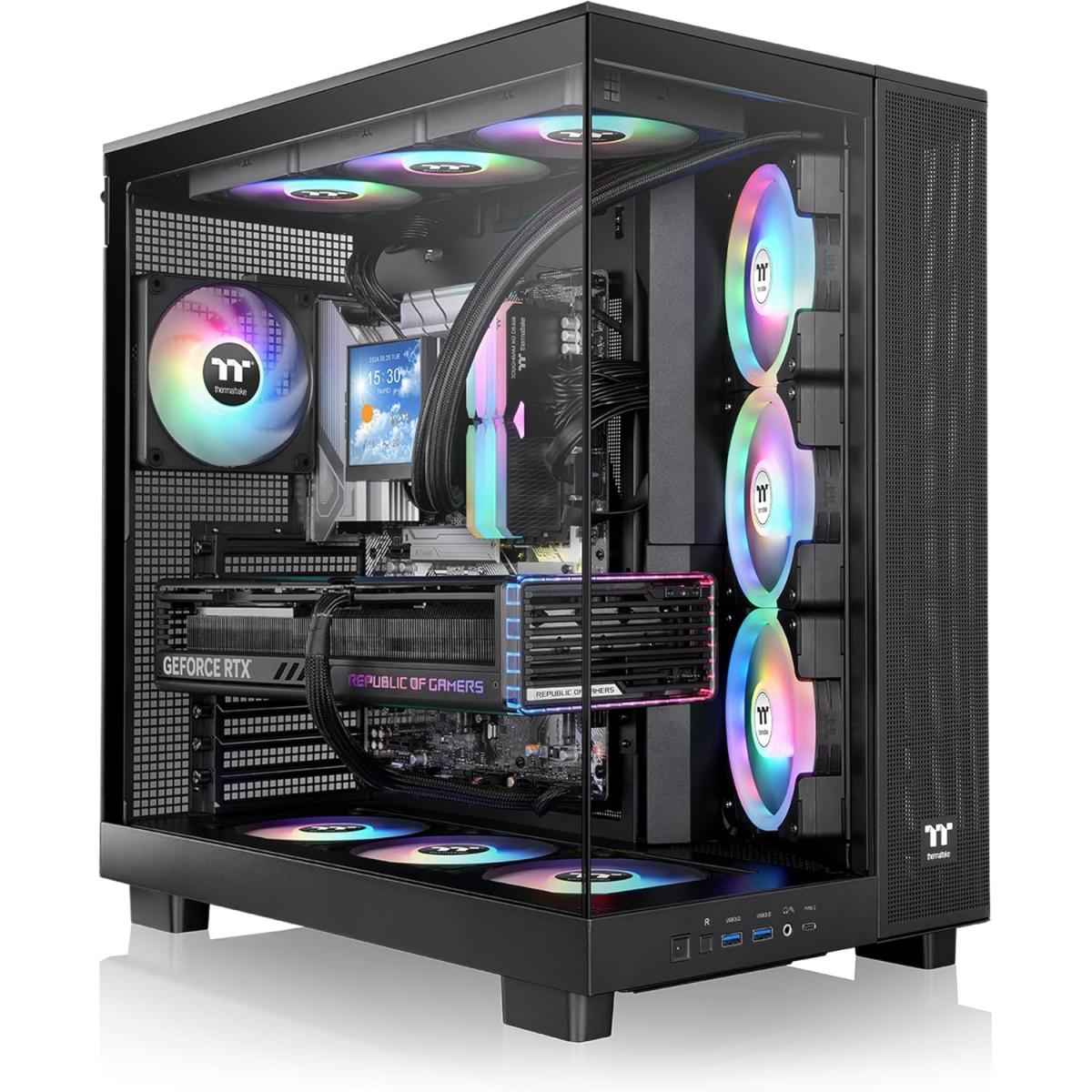 Thermaltake View 380 Xl Tg Argb Mid Tower Pc Case, 4x 120mm Argb Lite Pre Installed Fans, Up To 360mm Radiator & 10x Fan Support, Usb Type C X1, Usb 3.0 X2, Hd Audio, Black