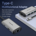 Vention Type‑C Multifunctional Adapter – HDMI 4K UHD, 3× USB 3.0, Gigabit Ethernet, 87W PD Fast Charge, 0.15m Cable, Gray Metal Housing
