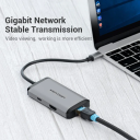 Vention Type‑C Multifunctional Adapter – HDMI 4K UHD, 3× USB 3.0, Gigabit Ethernet, 87W PD Fast Charge, 0.15m Cable, Gray Metal Housing