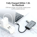 Vention Type‑C Multifunctional Adapter – HDMI 4K UHD, 3× USB 3.0, Gigabit Ethernet, 87W PD Fast Charge, 0.15m Cable, Gray Metal Housing