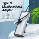 Vention Type‑C Hub – 3× USB 3.0, Gigabit Ethernet, USB‑C PD 87W, 0.15m Cable, Gray Metal Housing