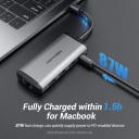 Vention Type‑C Hub – 3× USB 3.0, Gigabit Ethernet, USB‑C PD 87W, 0.15m Cable, Gray Metal Housing