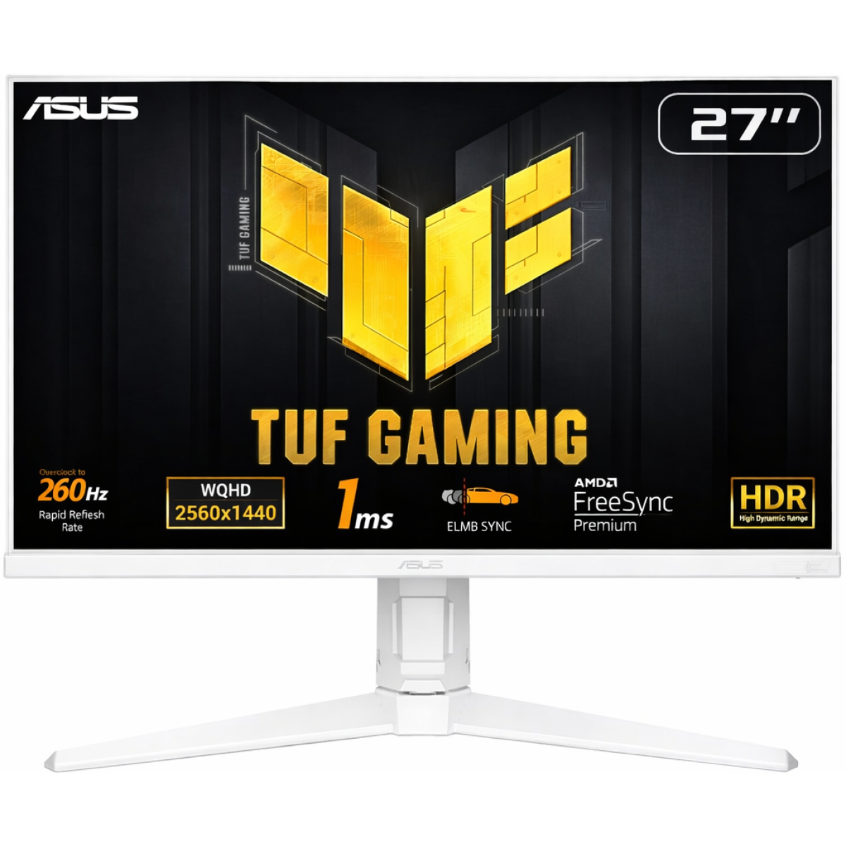 ASUS TUF VG27AQML1A Gaming 27" Fast IPS 2K HDR QHD 260Hz 1ms HDR400 G-SYNC Compatible Variable Overdrive 100% sRGB w/ Speakers , White