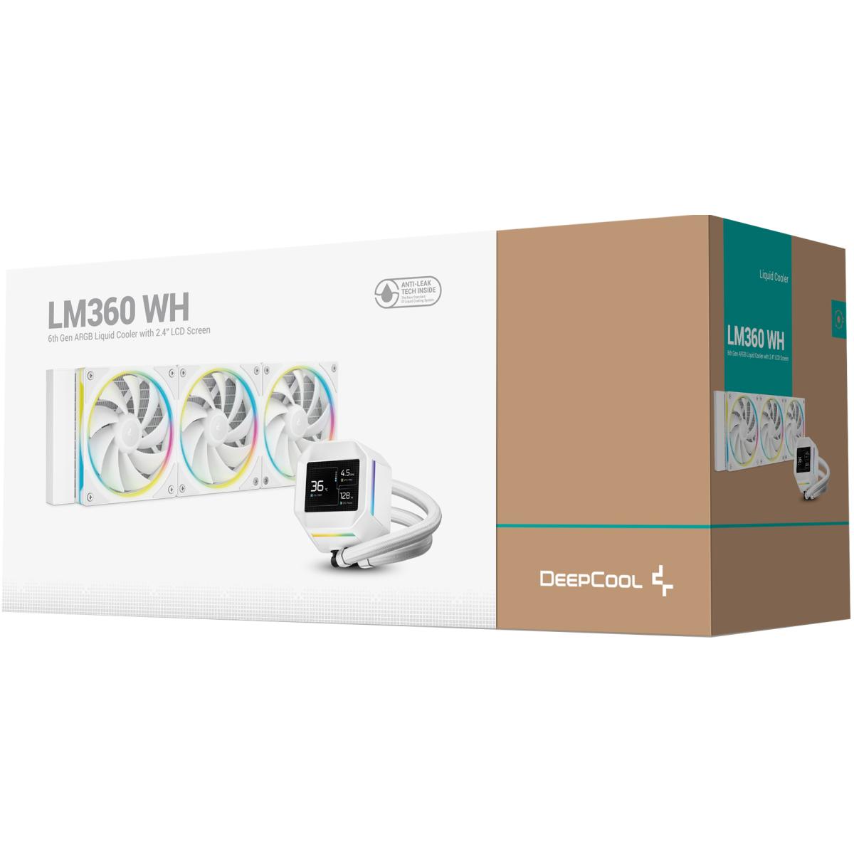 DeepCool LM360 ARGB Liquid Cooler 360mm 2.4" IPS Display Full Customized Supports MP4 Gen 6 Water Pump 3400RPM Anti-Leak For AMD & Intel - White