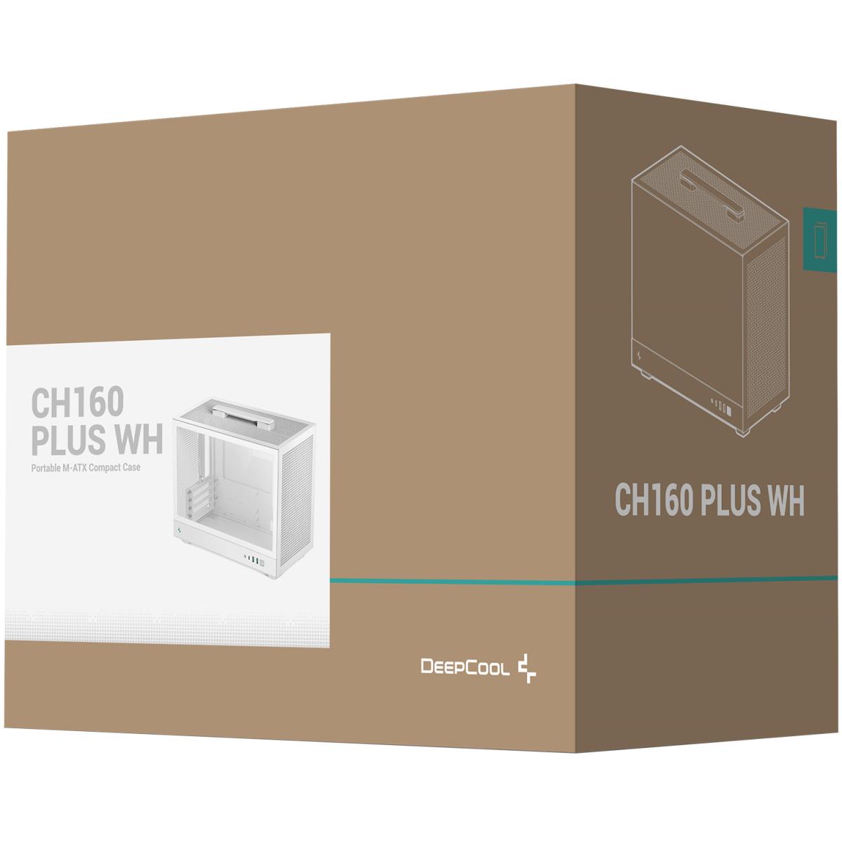 DeepCool CH160 PLUS Micro-ATX Computer Case, Up to 240mm Radiator & 4x Fan Support, ABS + SPCC + Tempered Glass Materials, White