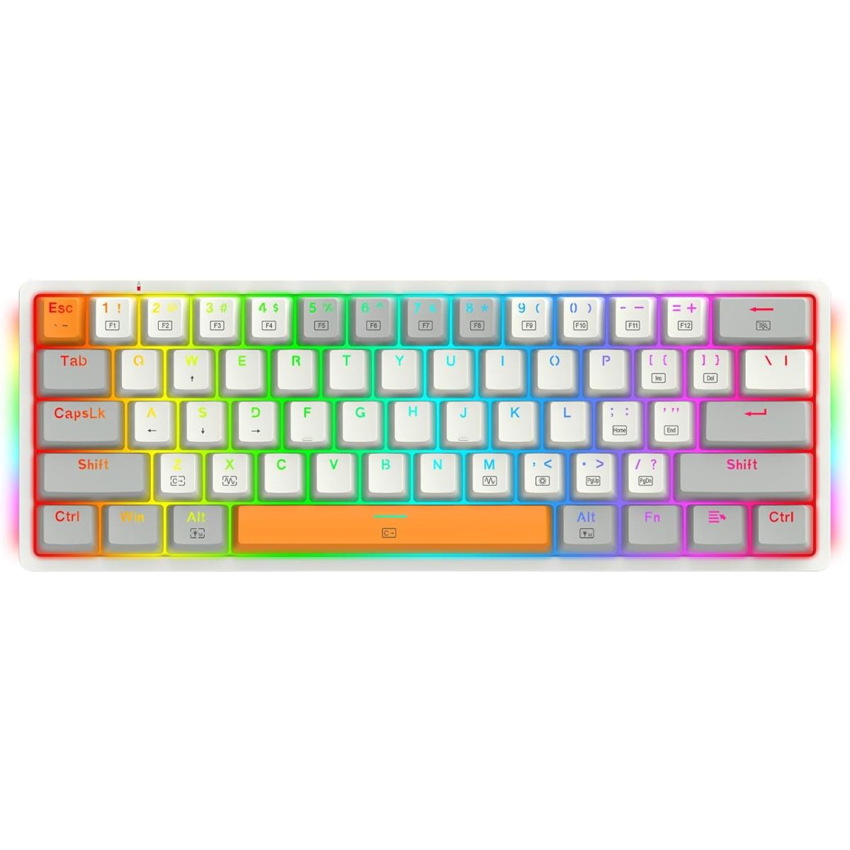 Redragon K642 Akali 60% Mechanical Keyboard, Outemu Red Switches, Hot-Swappable, Detachable Type-C Cable, Programmable Keys & Lighting, ABS Keycaps, English Layout, White