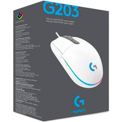 Logitech G203 Wired Gaming Mouse, 8,000 DPI, Rainbow Optical Effe LIGHTSYNC RGB, 6 Programmable Buttons, On-Board Memory, Screen Mapping, PC/Mac Computer and Laptop Compatible - White