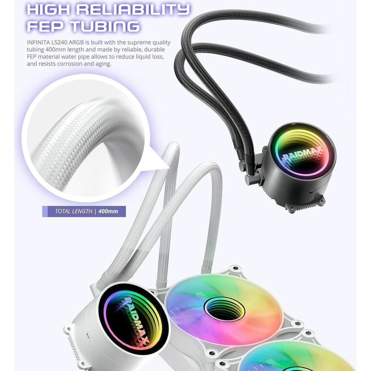 Raidmax Infinita Ls360 Aio Water Cooling System 360mm Argb/rgb Light Pwm Compatible With Intel & Amd Cpu Socket . White Raidmax Infinita Ls360 Aio Water Cooling System 360mm Argb/rgb Light Pwm Compatible With Intel & Amd Cpu Socket . White