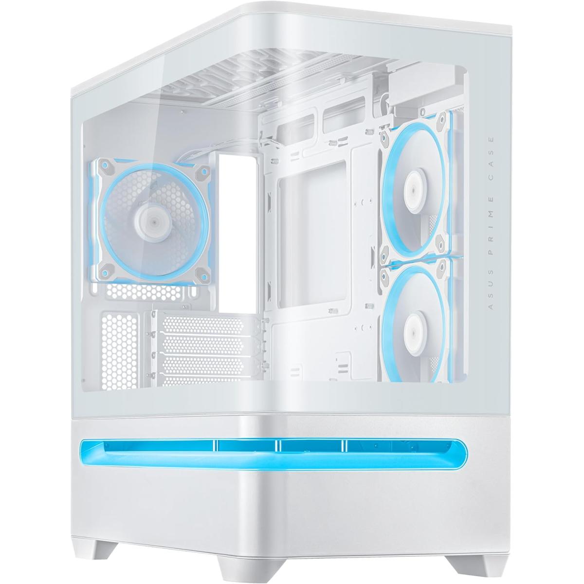 Asus Prime Ap202 Argb White Matx Pc Case With Fully Tempered Curved Glass, Supports Graphics Cards Up To 420mm Long, 360mm Long Radiators, Easy Detach Rail, Patented Slot Vent, 3 Built In Argb Fans