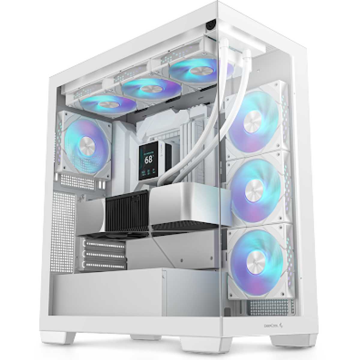 DeepCool CG580 4F Panoramic ATX Mid-Tower Case 4x Pre Installed Fans Single Chamber, Support Back Connectors & Up to 2x 360mm Radiators, Front 2x USB3.0 , White