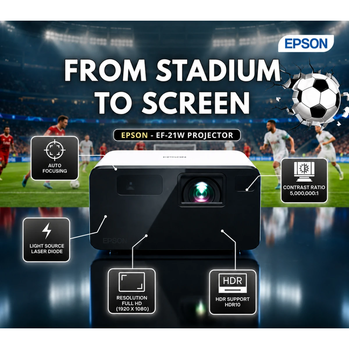 Epson EF-21W Mini Laser Projector 1,000 Lumens with Google TV – Warm White