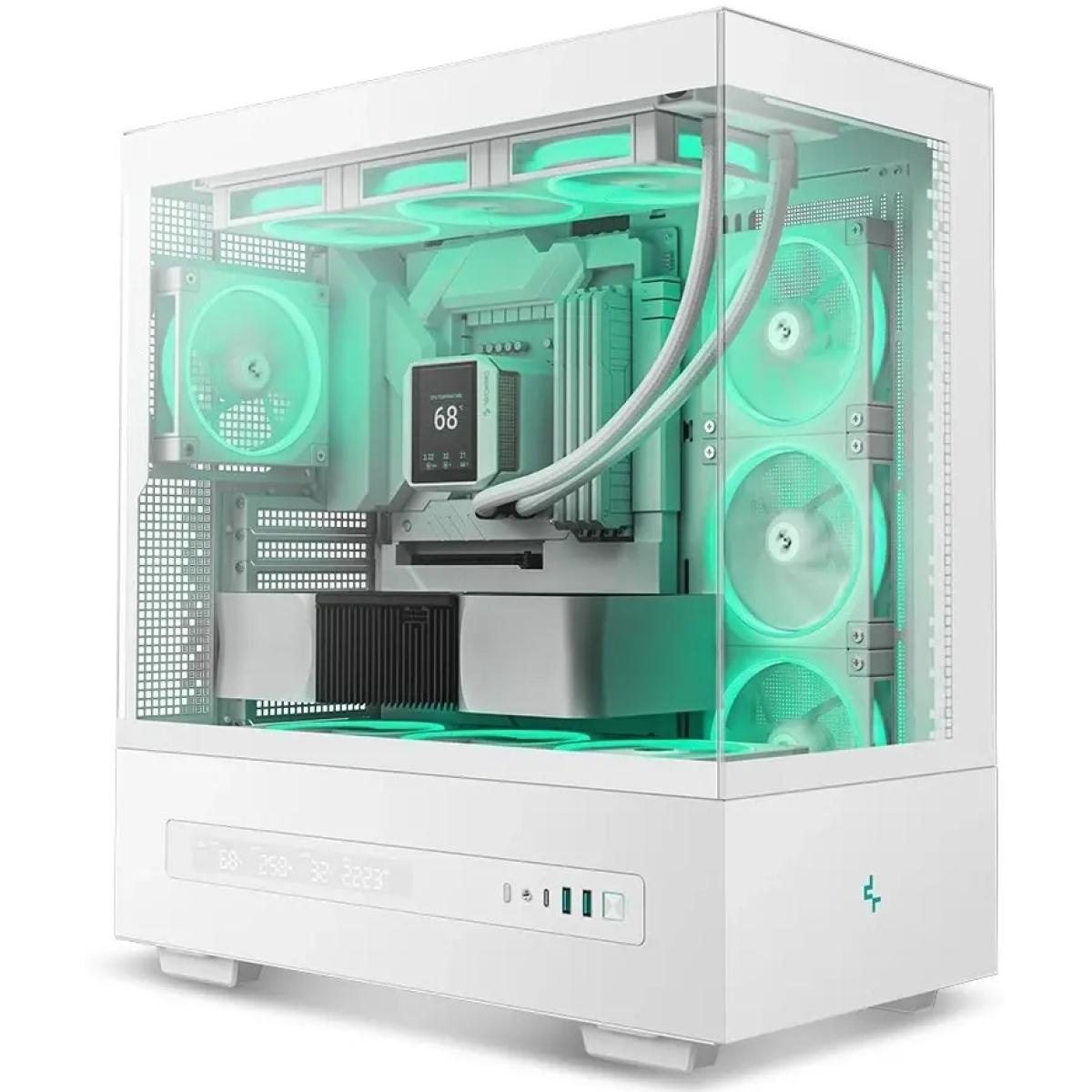 DeepCool CH690 DIGITAL Mid Tower w/ Semi-Glass Panel & Digital Display For Real-Time Monitoring Support 420mm Radiator & Rear Connector , White