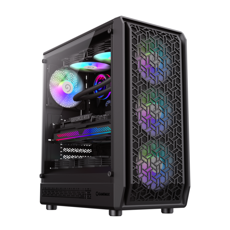 GAMEMAX Forge AB Black Tempered Glass USB3.0 and Type C Mid Tower 6 x ARGB Fans (Pre-Installed) ATX Gaming Case