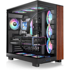Thermaltake View 380 XL WS ARGB; Mid Tower Chassis; Side Wood Trim; 4x120mm ARGB Lite Fans Included; 420mm GPU Clearance; ATX/mATX/mITX; Hidden Connector Support; Dual Chamber; Black