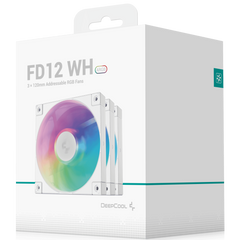 DeepCool FD12 ARGB 120mm Fan Speed: 400~2050 RPM Airflow: 63.6 CFMFan - Air Pressure: 2.56 mmAq - Fan Connector: 4-pin PWM Hydro Bearing, Pack of 3, White