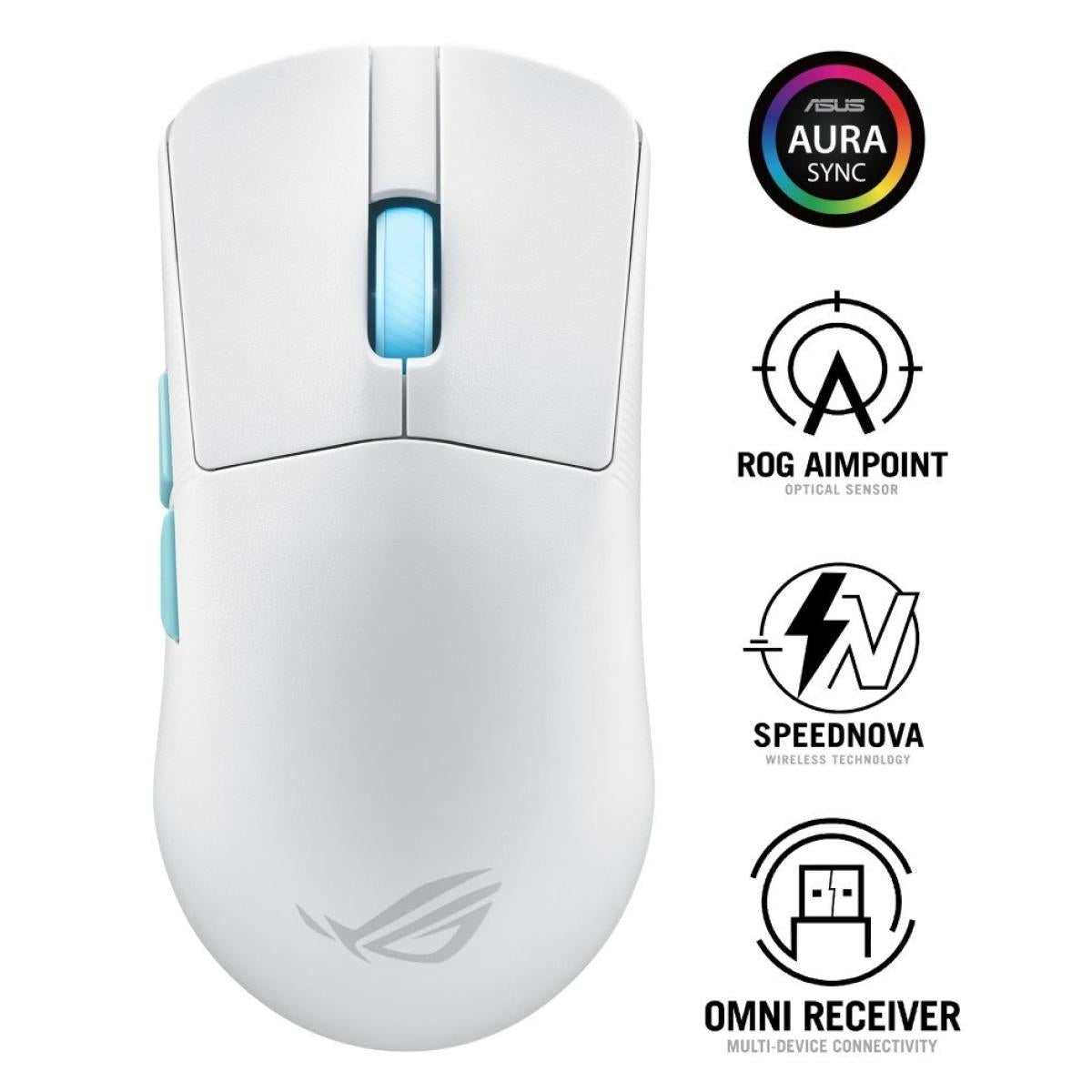 Asus P713 ROG Harpe Ace Aim Lab Edition Wireless Gaming Mouse, 88 Hour Battery Life, Speednova Technology, 36000 DPI Sensor, 70M Click Durability, 1000hz Rolling Rate, White