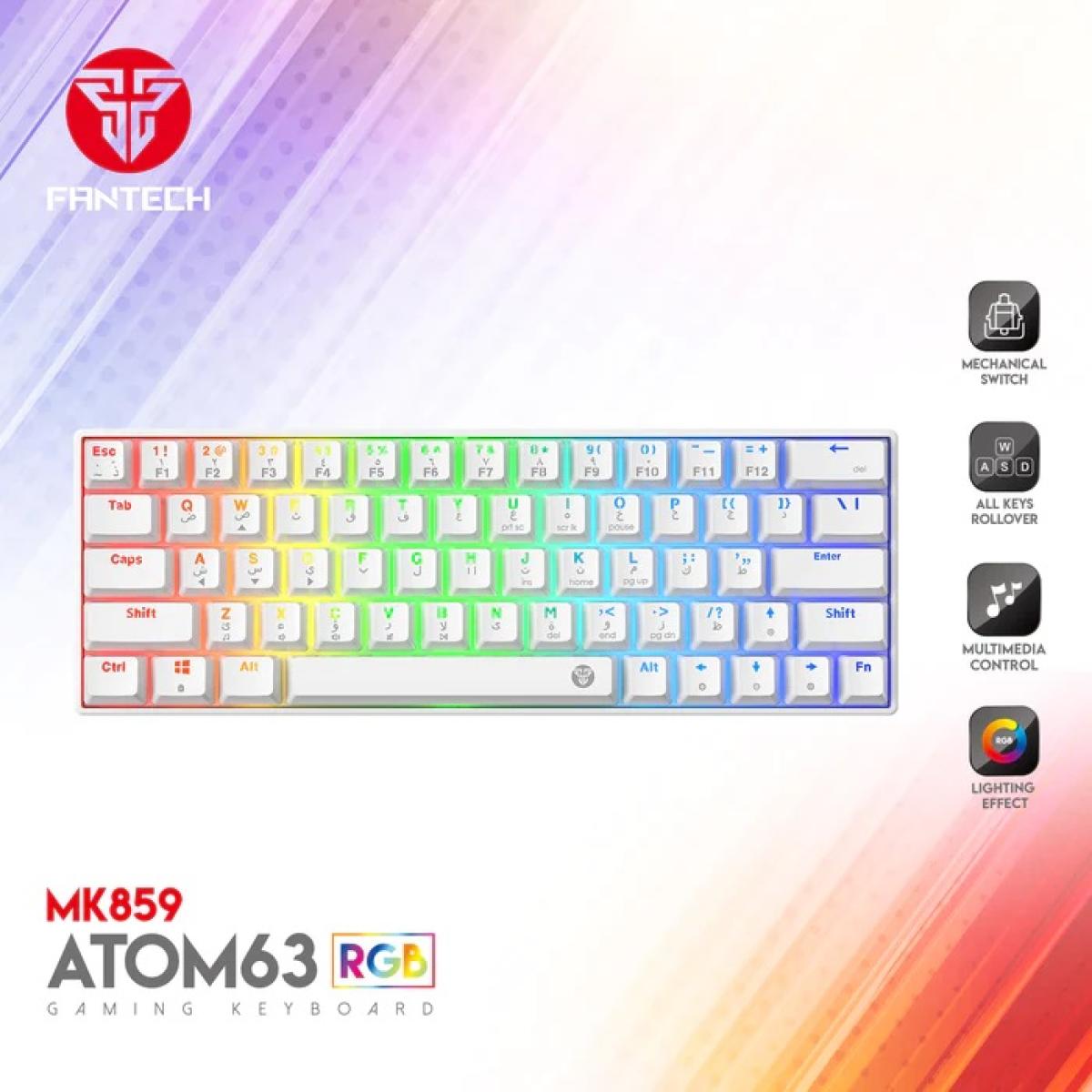 FANTECH ATOM63 MK859 WIRED RGB 60% Modular Mechanical Gaming Keyboard, Detachable Type-C, Blue Switch-Black (عربي) | FANTECH ATOM63 MK859 | - CompuMe