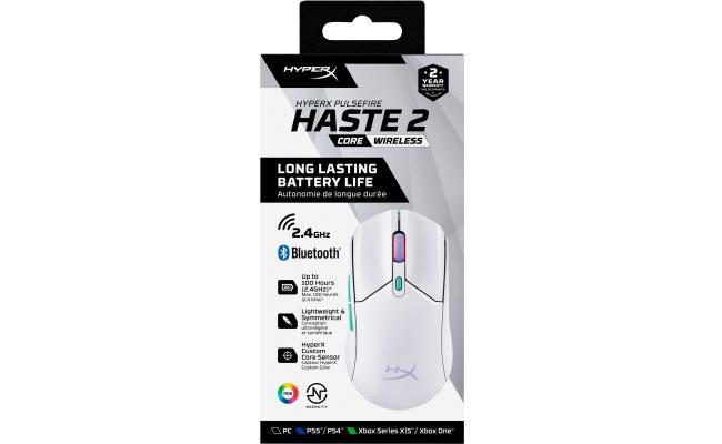 Hyperx Pulsefire Haste 2 Core Wireless & Bluetooth Lightweight 59g Long Battery Life Up To 100 Hours Long Battery Life Custom Core Sensor White Hyperx Pulsefire Haste 2 Core Wireless & Bluetooth Lightweight 59g Long Battery Life Up To 100 Hours Long Battery Life Custom Core Sensor White