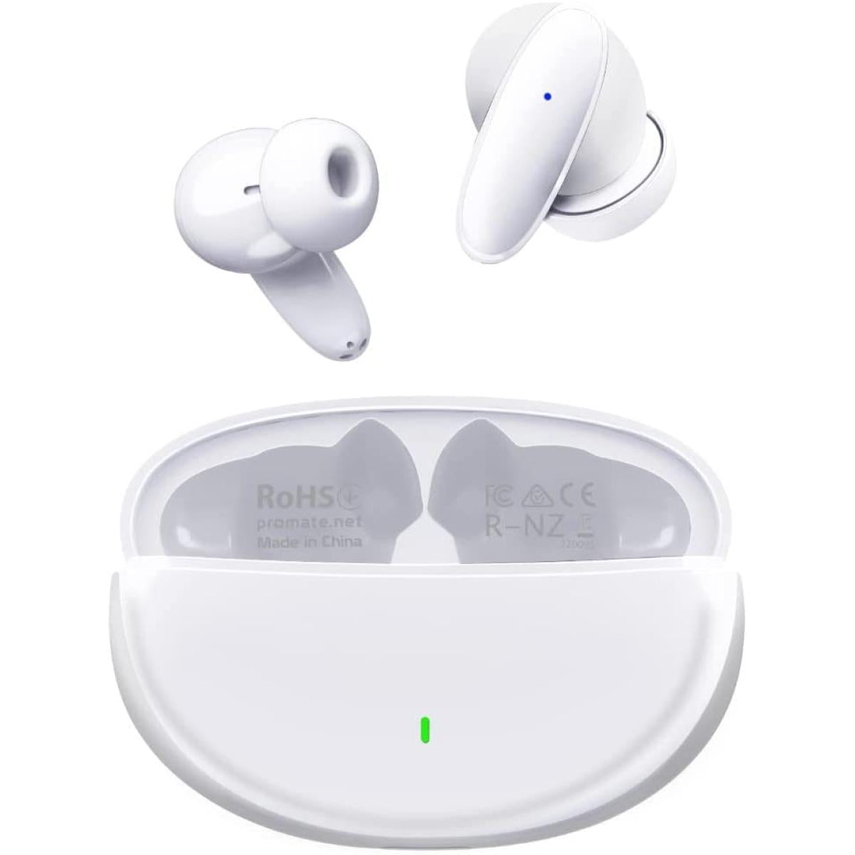 Promate True Wireless Earbuds Bluetooth V5.1 W/ Mic Ipx5 Water Resistance 20h Playback Time White
