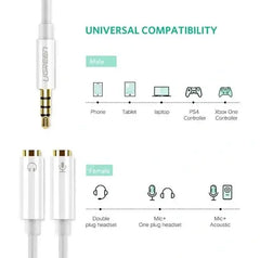 UGREEN 10789 30620 3.5MM MALE TO DUAL 3.5MM FEMALE – WHITE