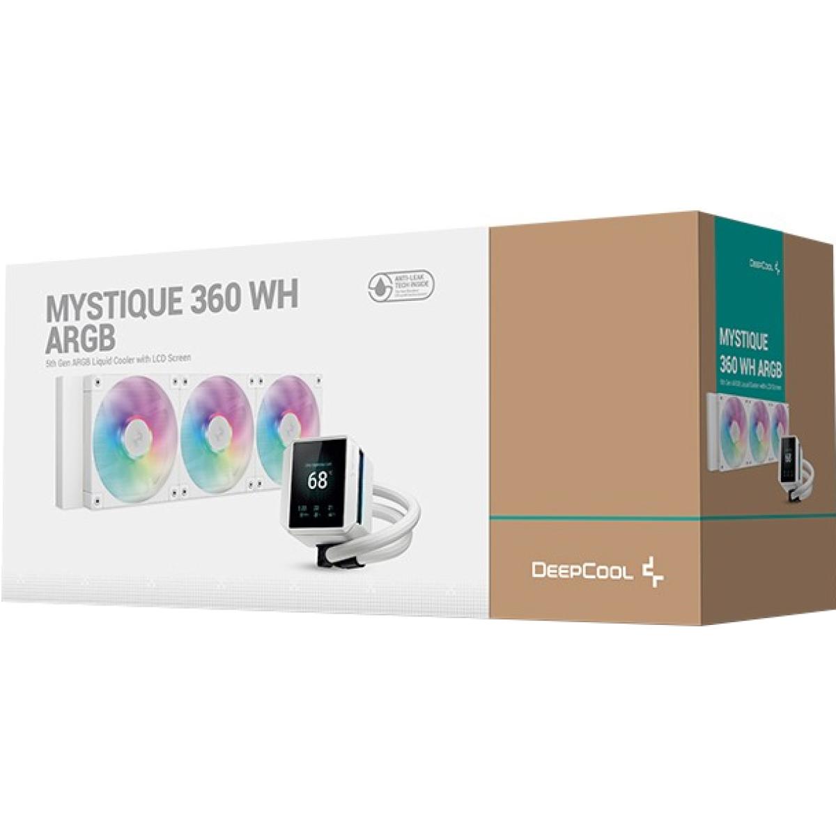 DeepCool MYSTIQUE 360 ARGB LCD Liquid Cooler 360mm 5th Gen Pump 3400RPM 2.8" 640x480 TFT LCD Screen 2150 RPM Fan Speed 72.45 CFM Fan Airflow , White