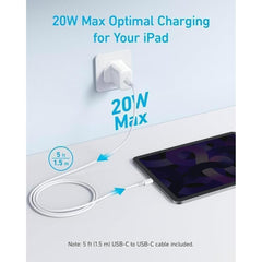 Anker Usb C Plug 20w Ultra Fast Wall Charger For Iphone, Ipad, Ipod And More (5 Ft Usb C To Usb C Cable Included) , White