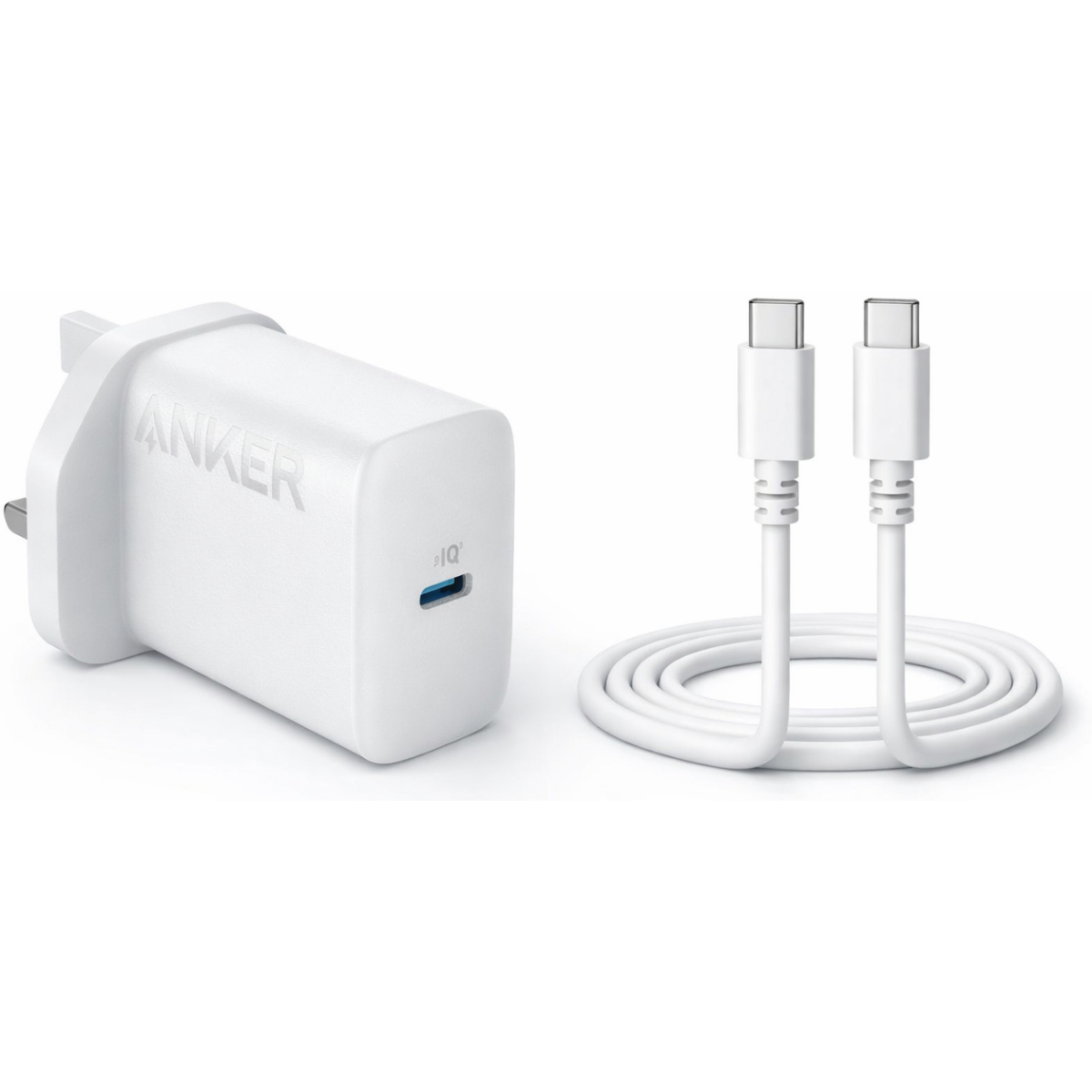 Anker USB C Plug 20W Ultra Fast Wall Charger For iPhone, iPad, iPod And More (5 ft USB-C to USB-C Cable Included) , White