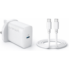 Anker USB C Plug 20W Ultra Fast Wall Charger For iPhone, iPad, iPod And More (5 ft USB-C to USB-C Cable Included) , White