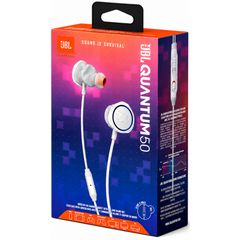 JBL Quantum 50 Wired In-Ear w/ Volume Slider, Mic Mute, Inline Voice-Focus Mic, Realistic Soundstage, Twistlock Technology, Ultra-Soft Silicon, PC and Consoles Compatible - White
