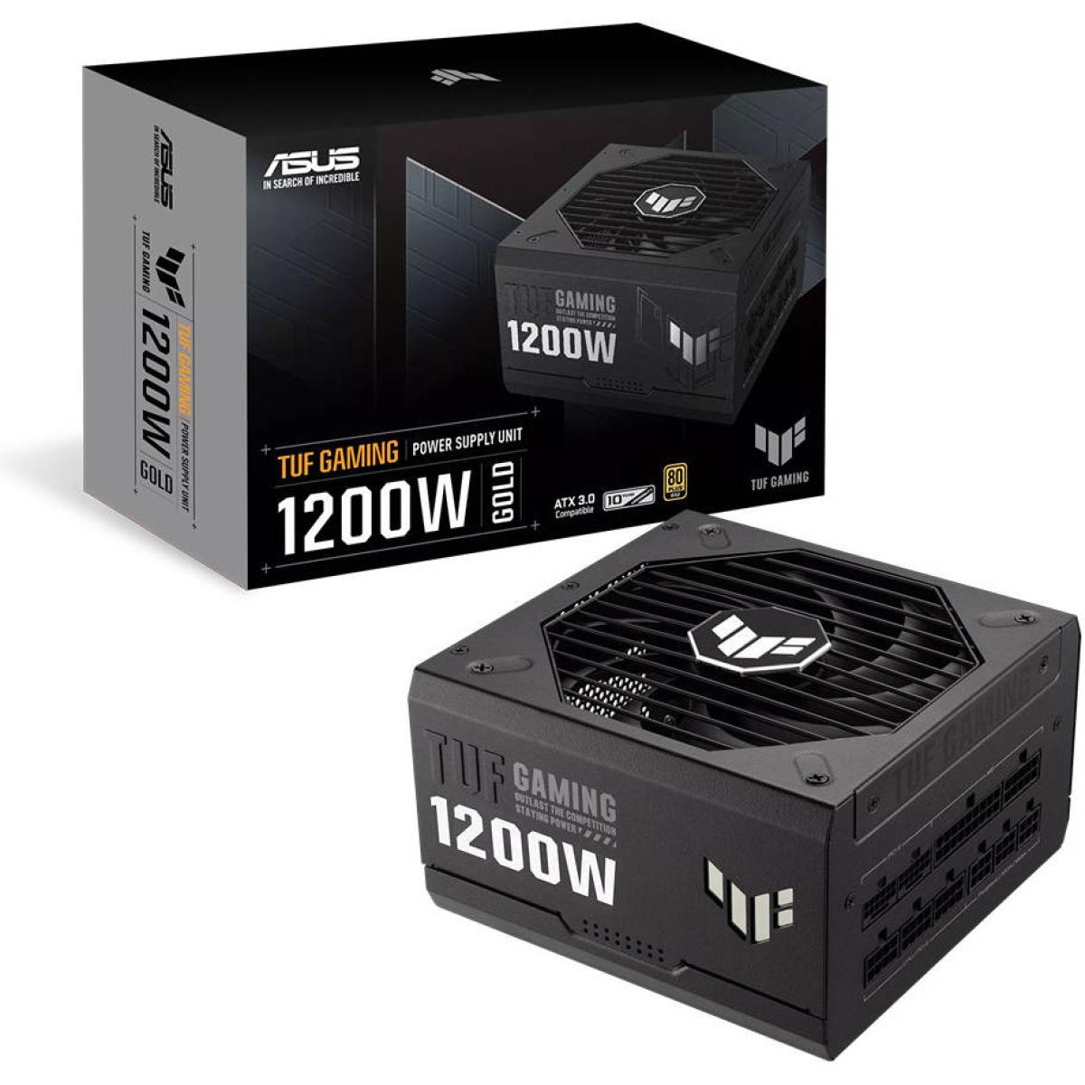 Asus Tuf Gaming 1200w Fully Modular Power Supply, 80 Plus Gold Certification, Atx12v, 135mm Axial Tech Fan Design, Proteive Pcb Coating, Atx 3.0 Compatible, Black - CompuMe