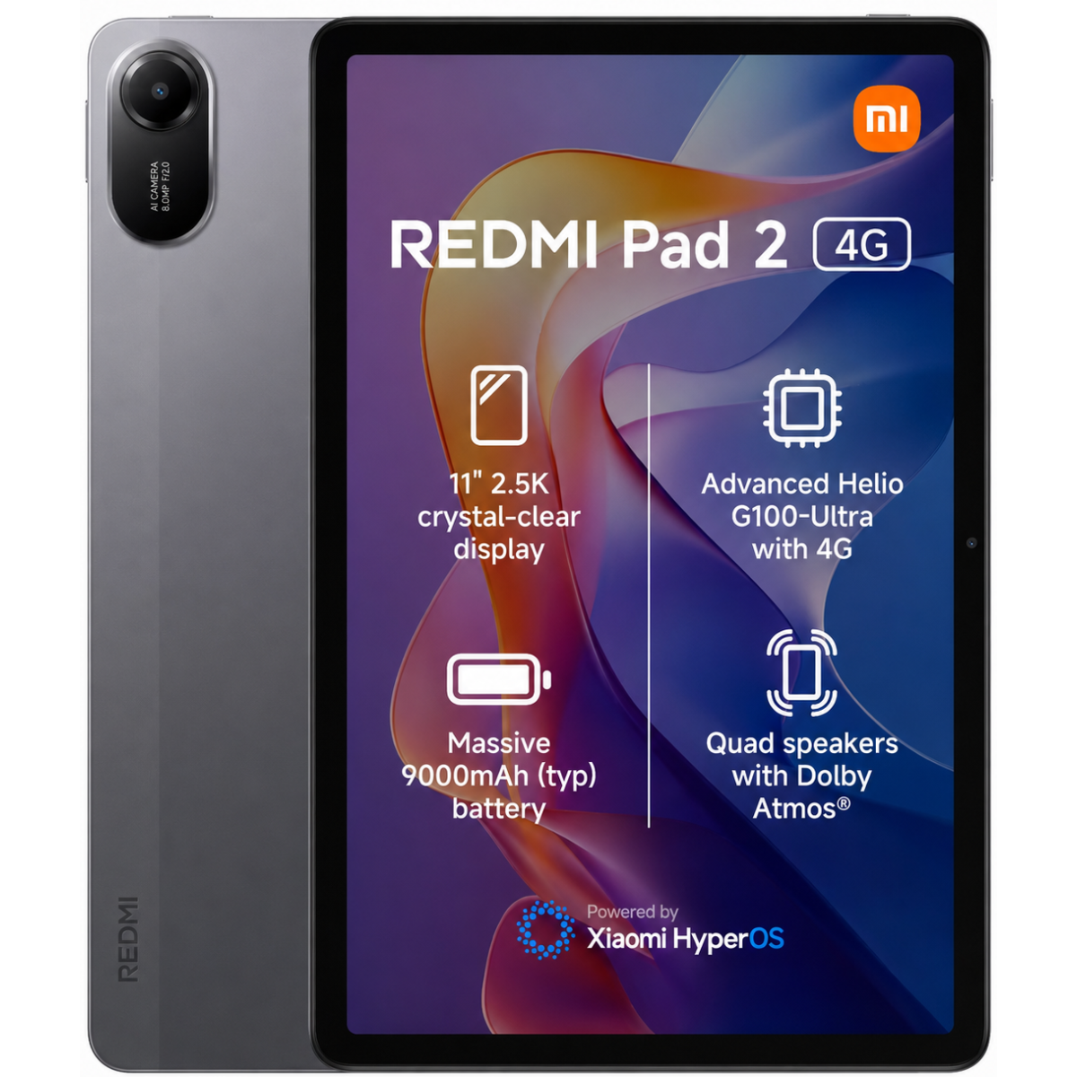 Xiaomi Redmi Pad 2 4G (2025) 11.0" Android LTE Tablet (256GB Storage / 8GB Memory) 2.5K IPS 90Hz Display & 9000mAh Battery - Gray