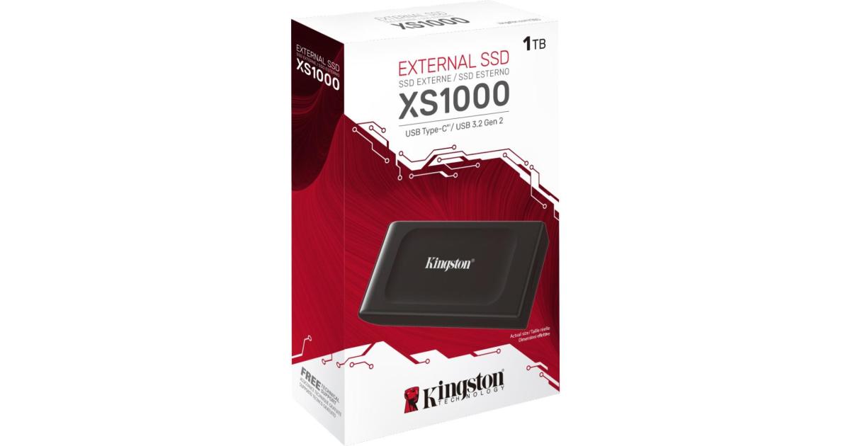 Kingston XS1000 1TB USB Type-C To Type-A (3.2 Gen 2) Portable External Solid State Drive (SSD) Up to 1050MB/s Read & Write