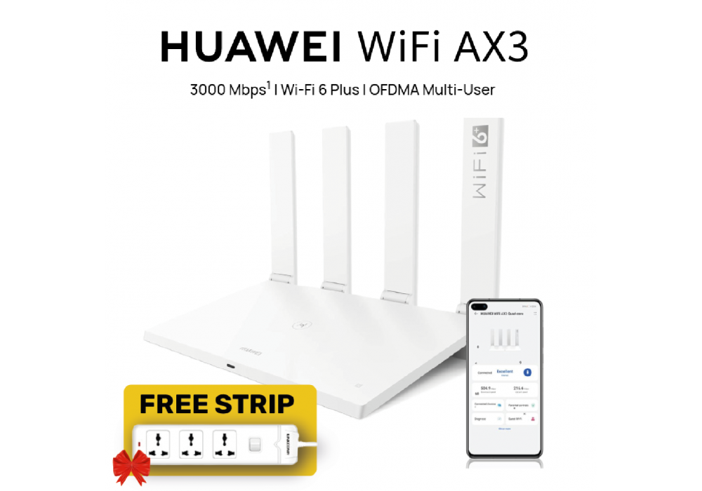 HUAWEI WiFi AX3 (Dual-Core) 3000 Mbps Wi-Fi Router, Wi-Fi 6 Plus Revolution, OFDMA Multi-User Technology, Multi-Mode Dual Bands, Huawei HomeSec
